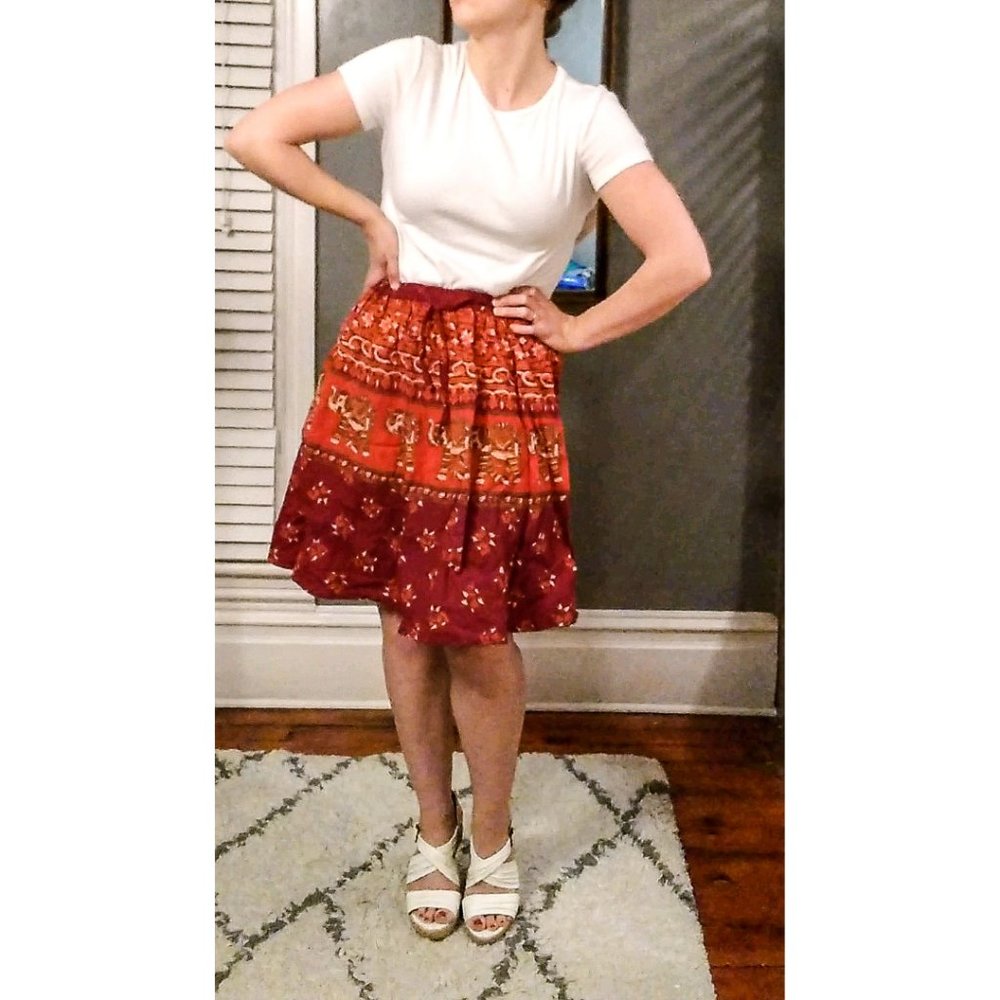 Boho african elephant 🐘knee-length wild animal cotton skirt